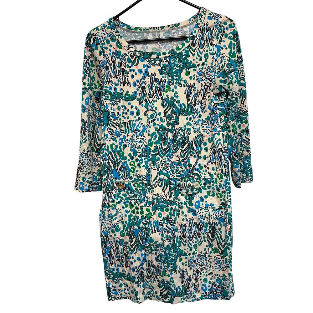 Lilly Pulitzer Corine Long Sleeve Mini Dress Pima Cotton Sea Everglades Preppy S